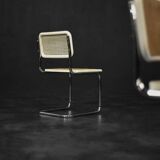 Set of 2 modern vintage Italian chairs in white wood and mid-century French wicker.