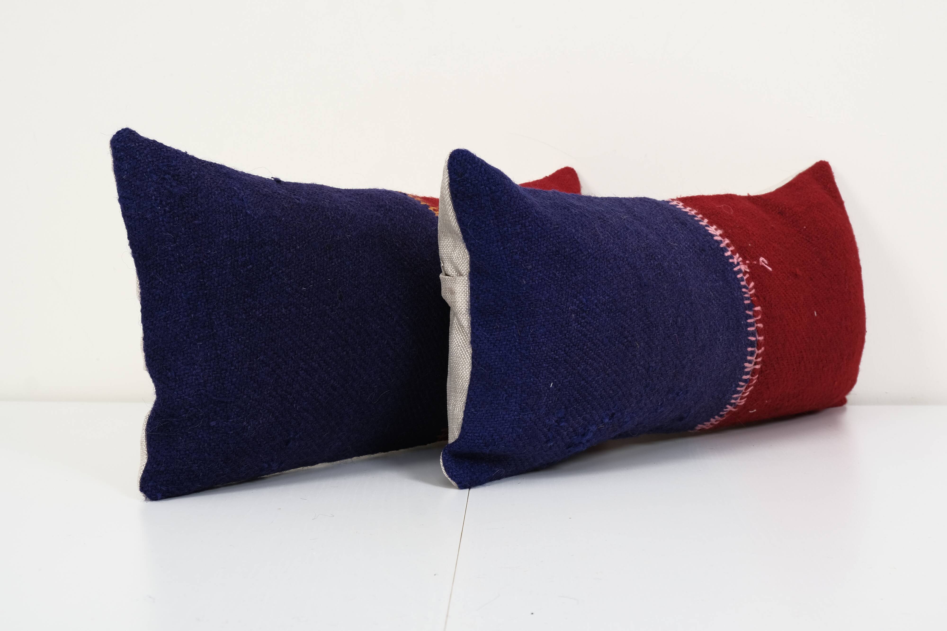 10" x 20" set of two oriental boho pillow kilim pillow cover chair pillow small oblong, set turkish