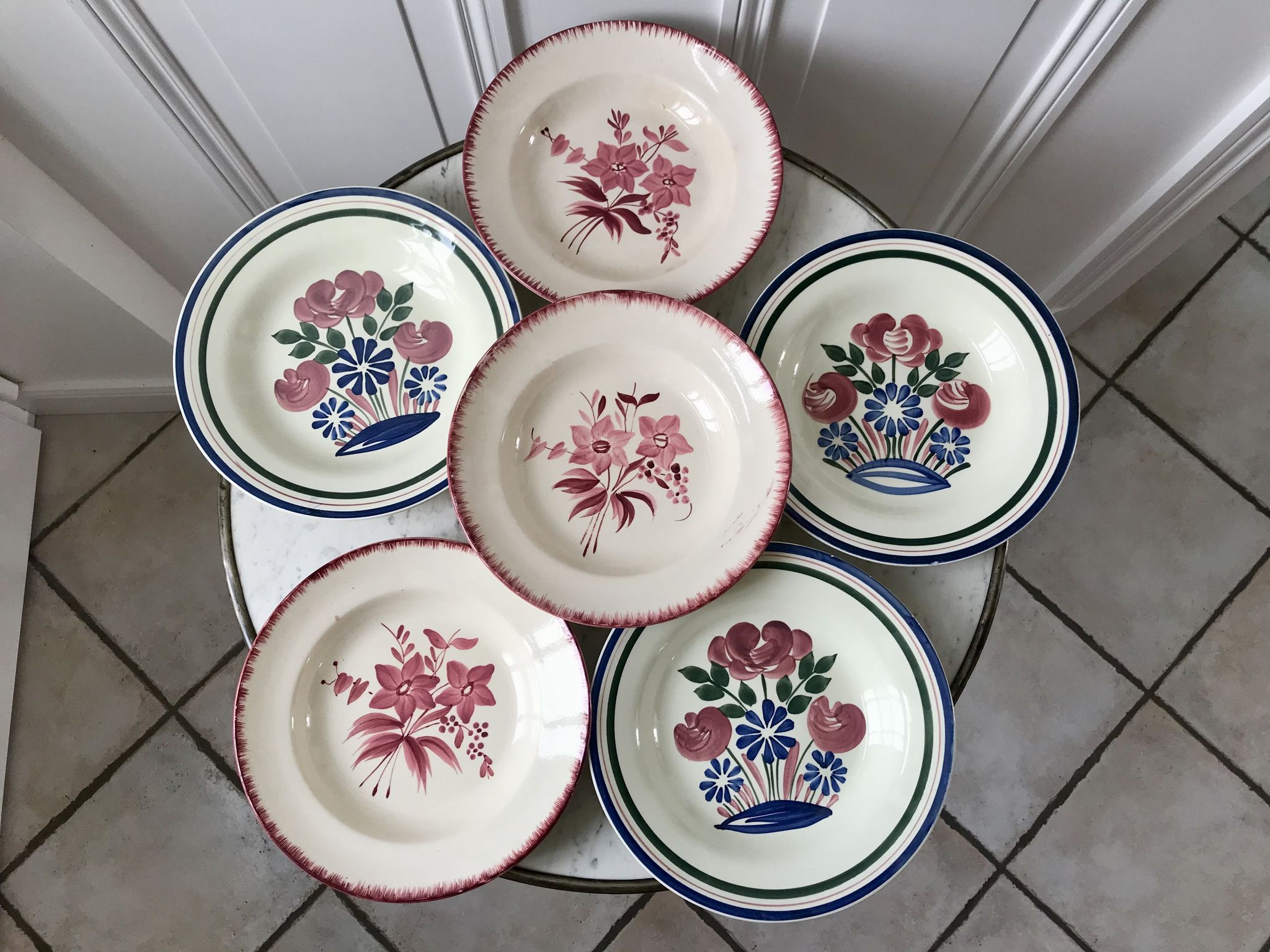 Set of 6 mismatched hollow plates longchamp and hbcm model mulhouse years 40-50