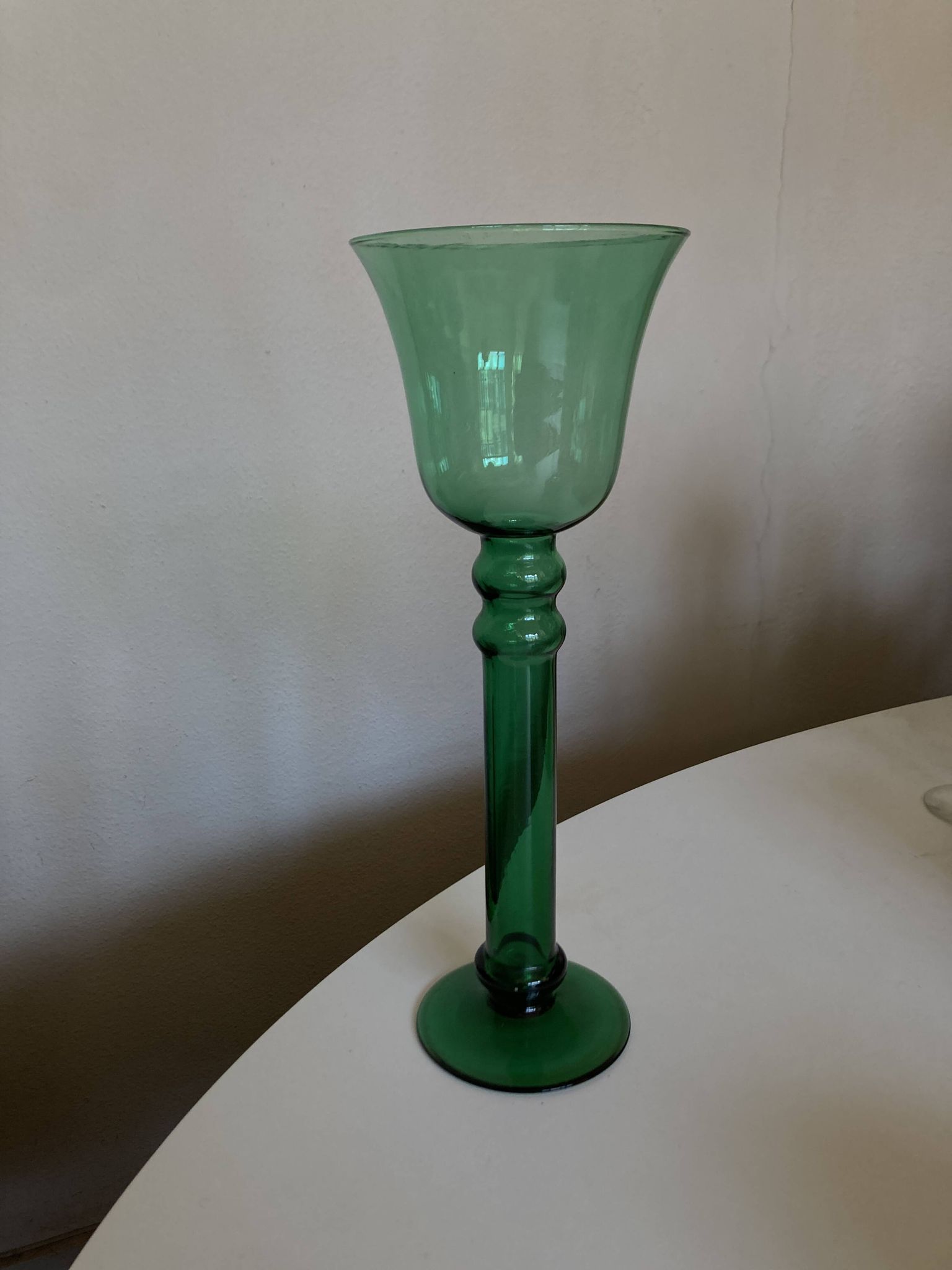 XXL tulip candle holder in blown green glass from the 1960s