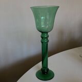 XXL tulip candle holder in blown green glass from the 1960s