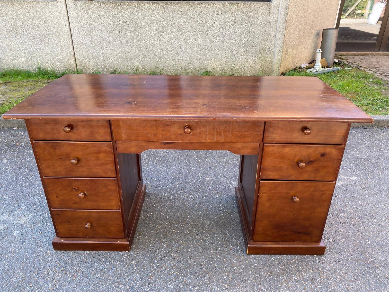 Solid pine wood desk with 8 drawers