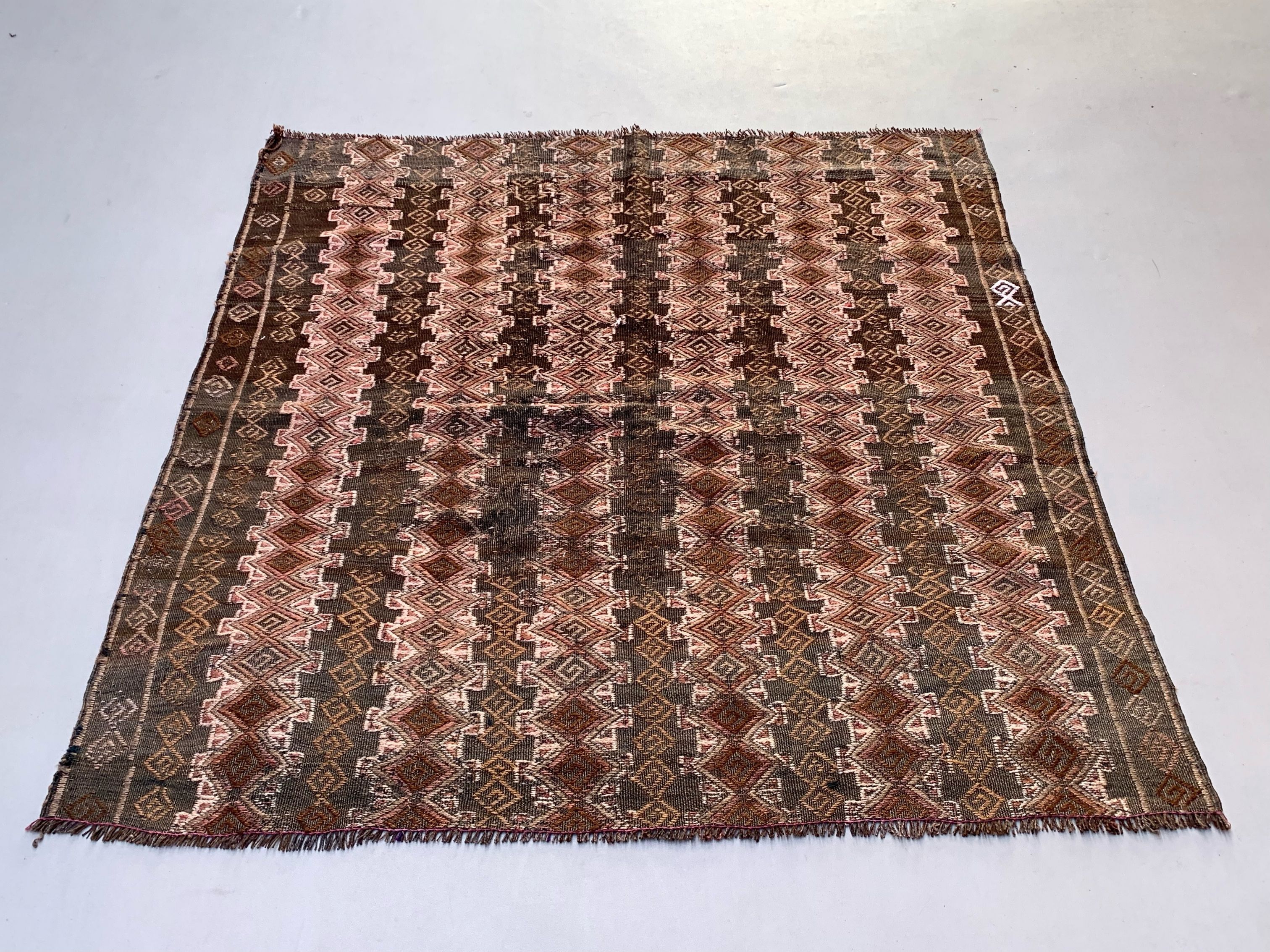 Large Vintage Turkish Kilim Rug 180x182 cm Wool Kelim, Square