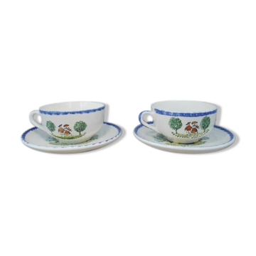 2 cups tea or chocolate St Clément decoration characters