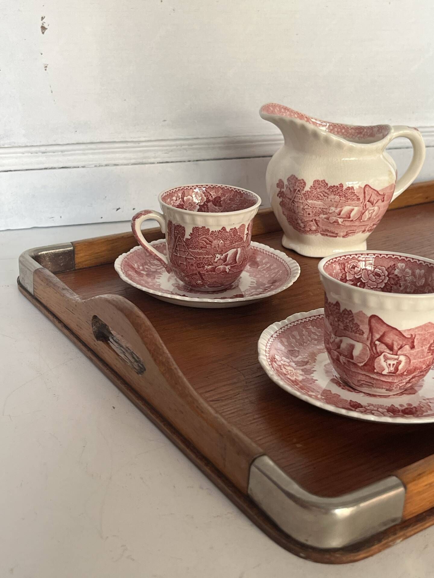 Wood and metal serving tray
