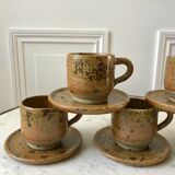 coffee service 6 cups and saucers, teapot and sugar bowl in ceramic / pottery / stoneware years 50-6
