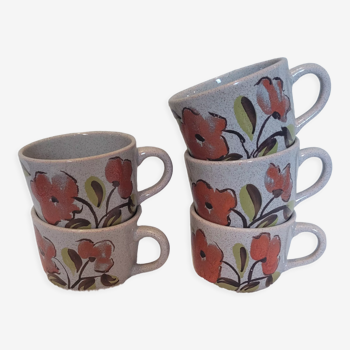 5 vintage stoneware coffee cups