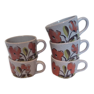 5 tasses à café en grès vintage