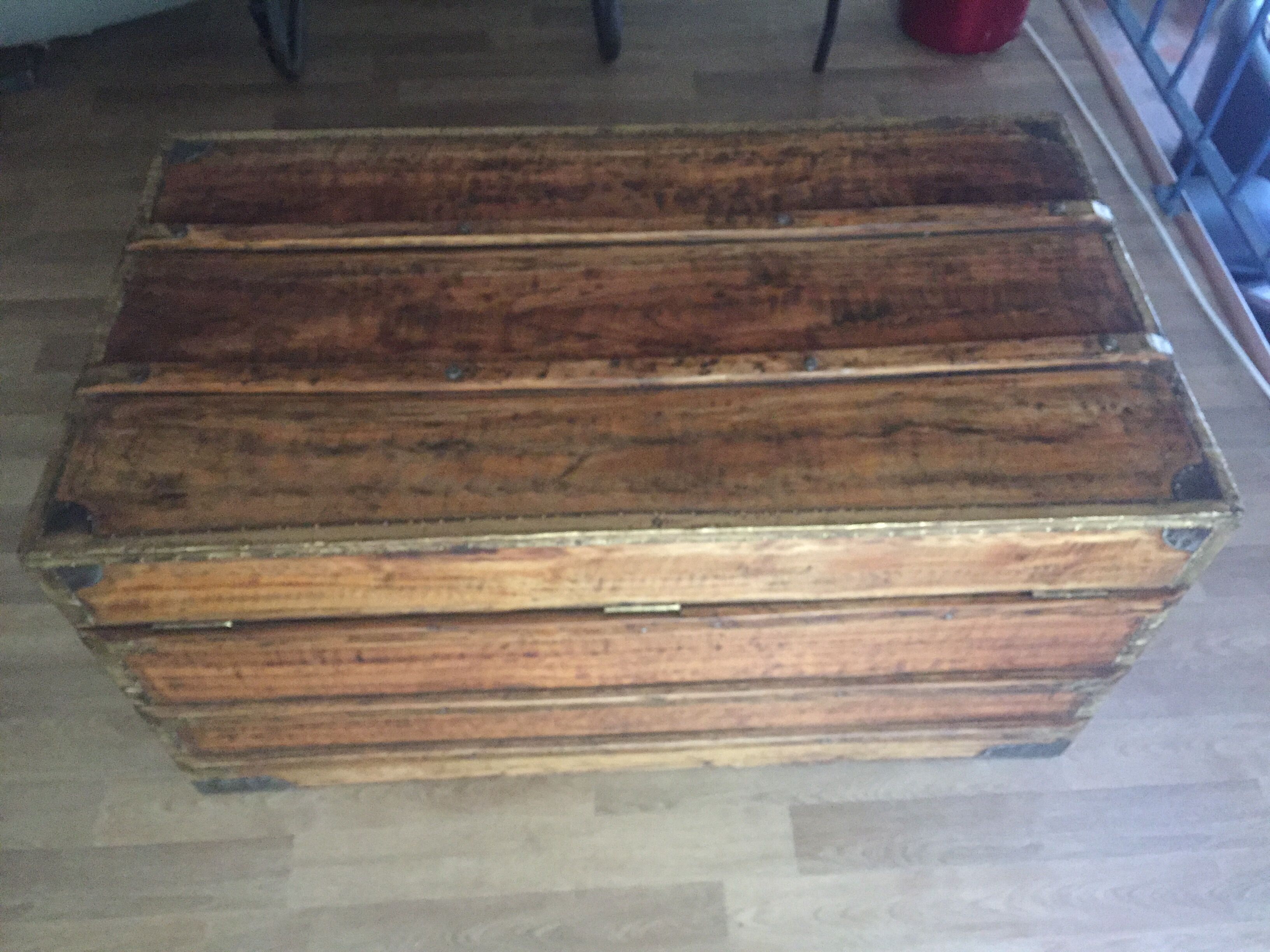 Old trunk in camphier and brass