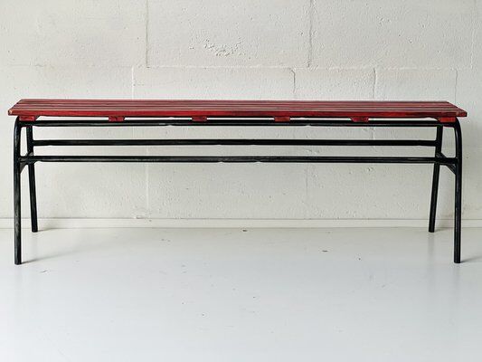 Red industrial pine bench, 1970s