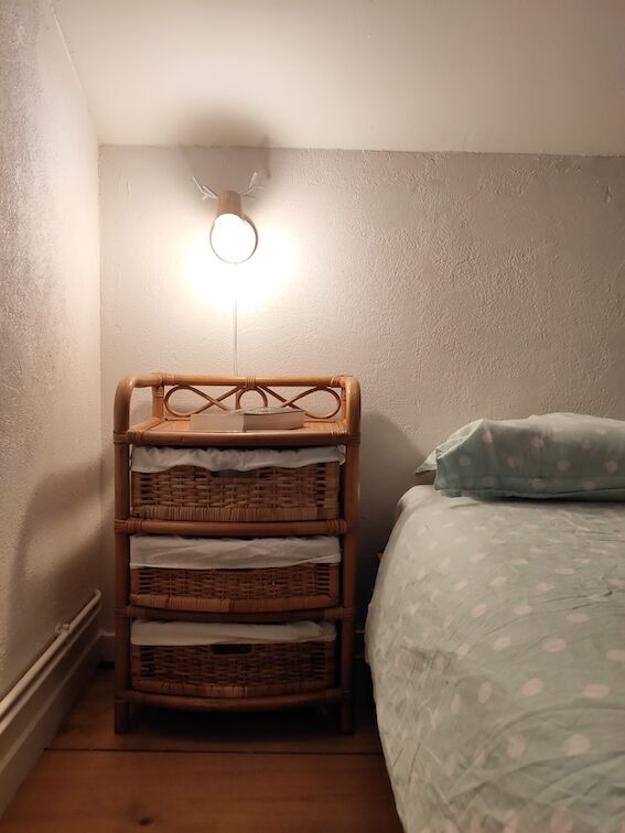 Pair of two vintage rattan and wicker bedside tables - from the 60s/70s