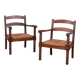 Pair of oak and straw armchairs from the 1940s