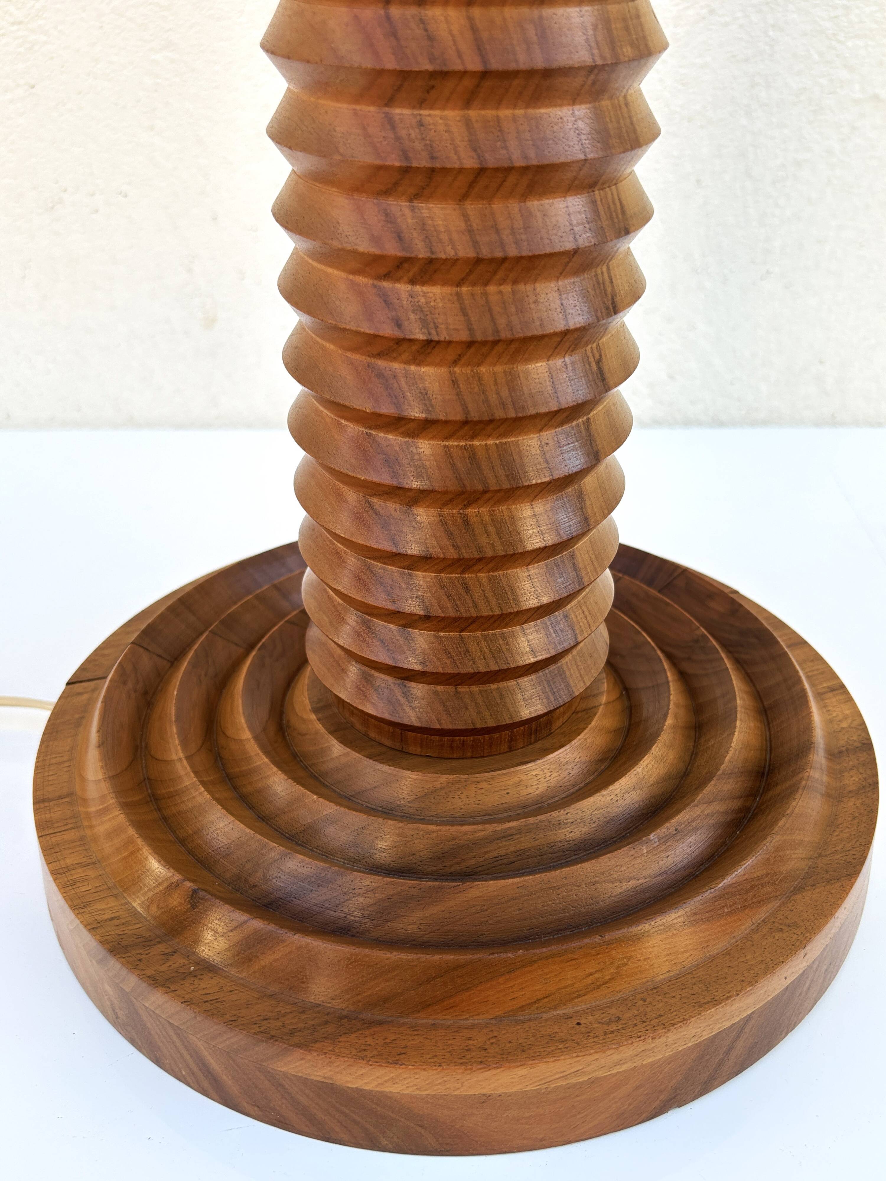Vintage turned wood lamp base by Charles Dudouyt from the 1940s-1950s.