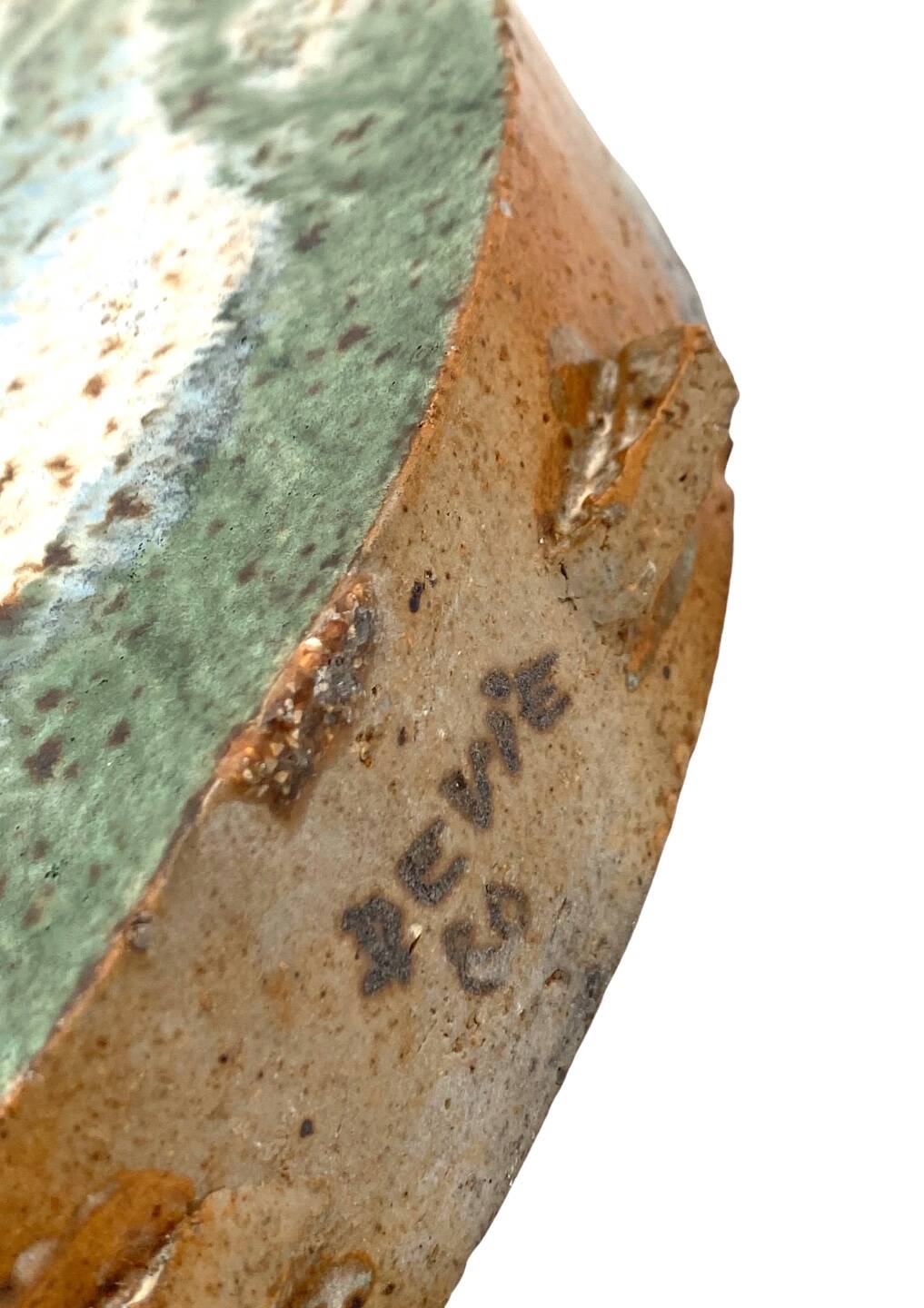 Pierre Devie, Mid-century modern green ceramic solifleur vase, France 1980