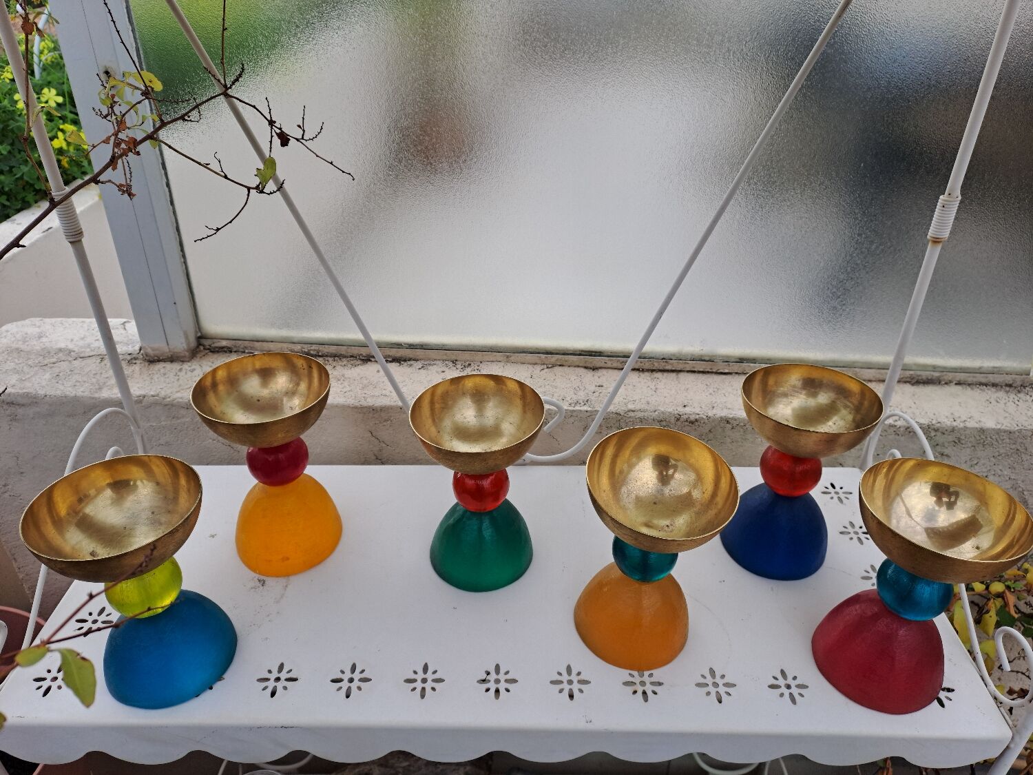 6 resin and gilded metal cups, Migeon and Migeon