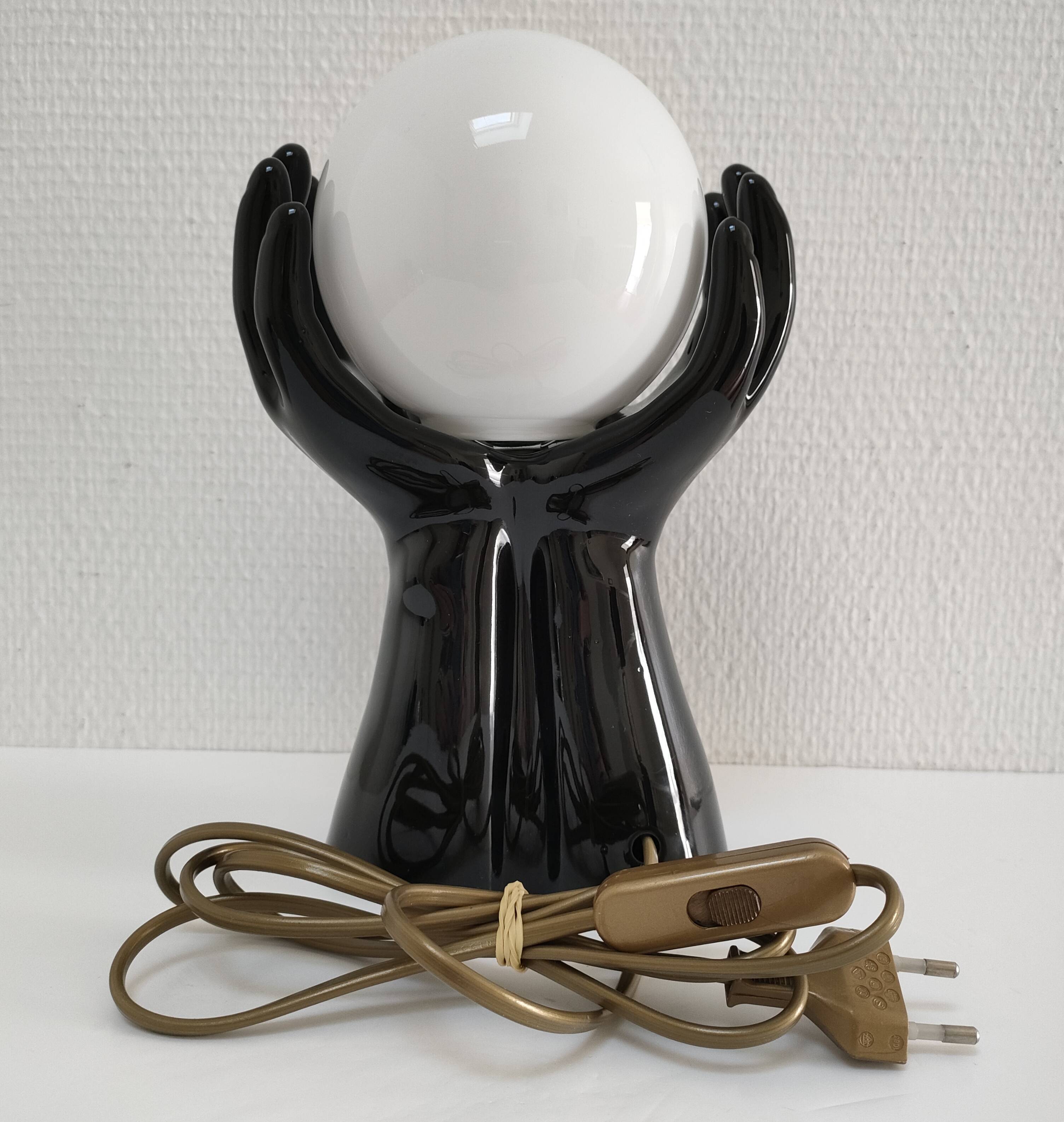 Black ceramic and opaline design hand lamp 90s