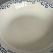 Large round salad bowl, antique blue St-Amandinoise ironstone plate.