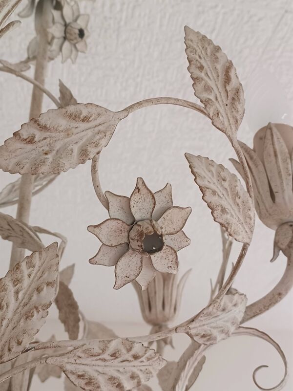 Lustre cage en fer forgé - Décors Floral - Italie - 1950