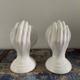 Set of two white ceramic hand sconces