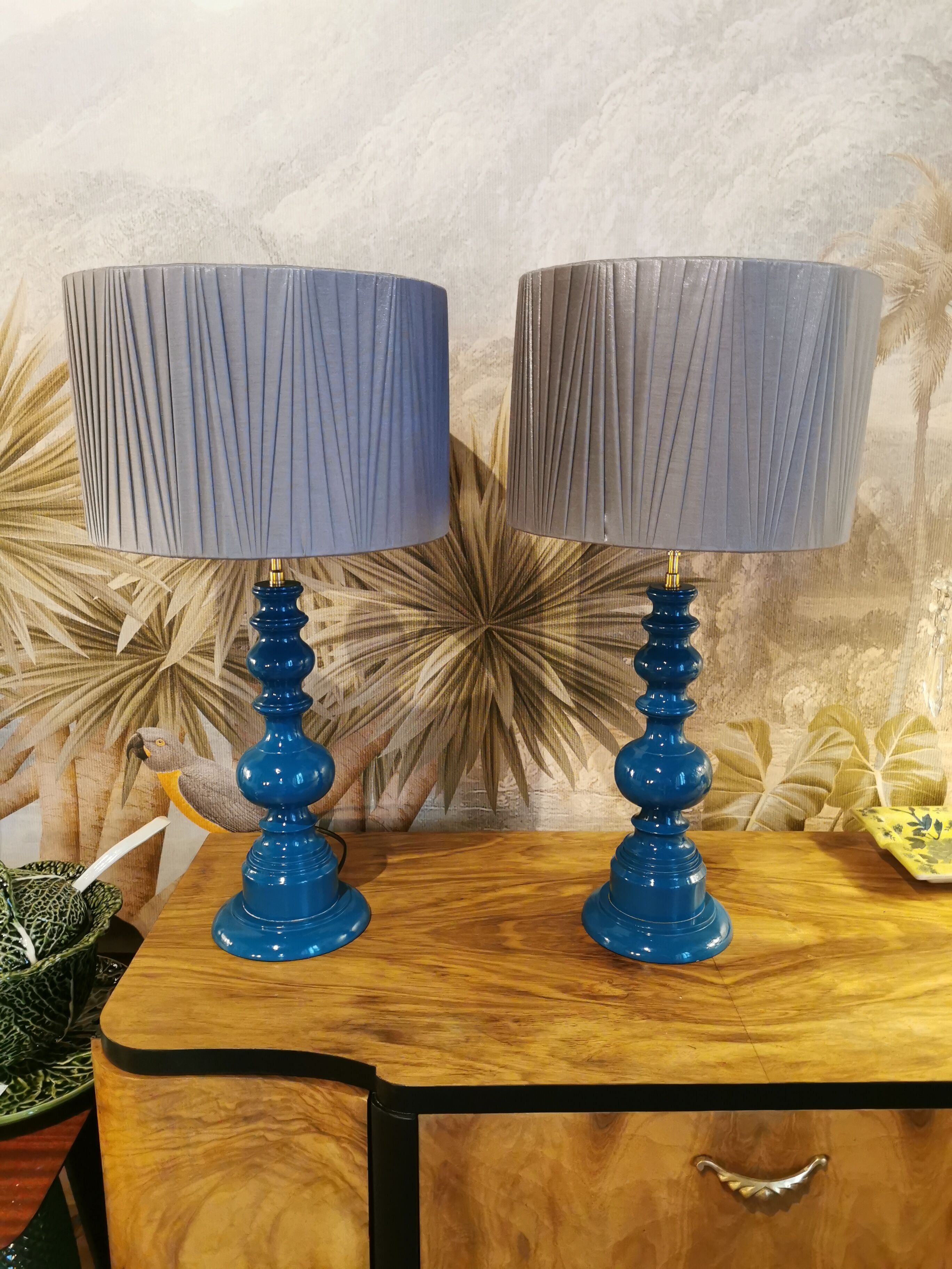 Pair of vintage duck blue lamps