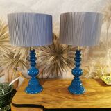 Pair of vintage duck blue lamps