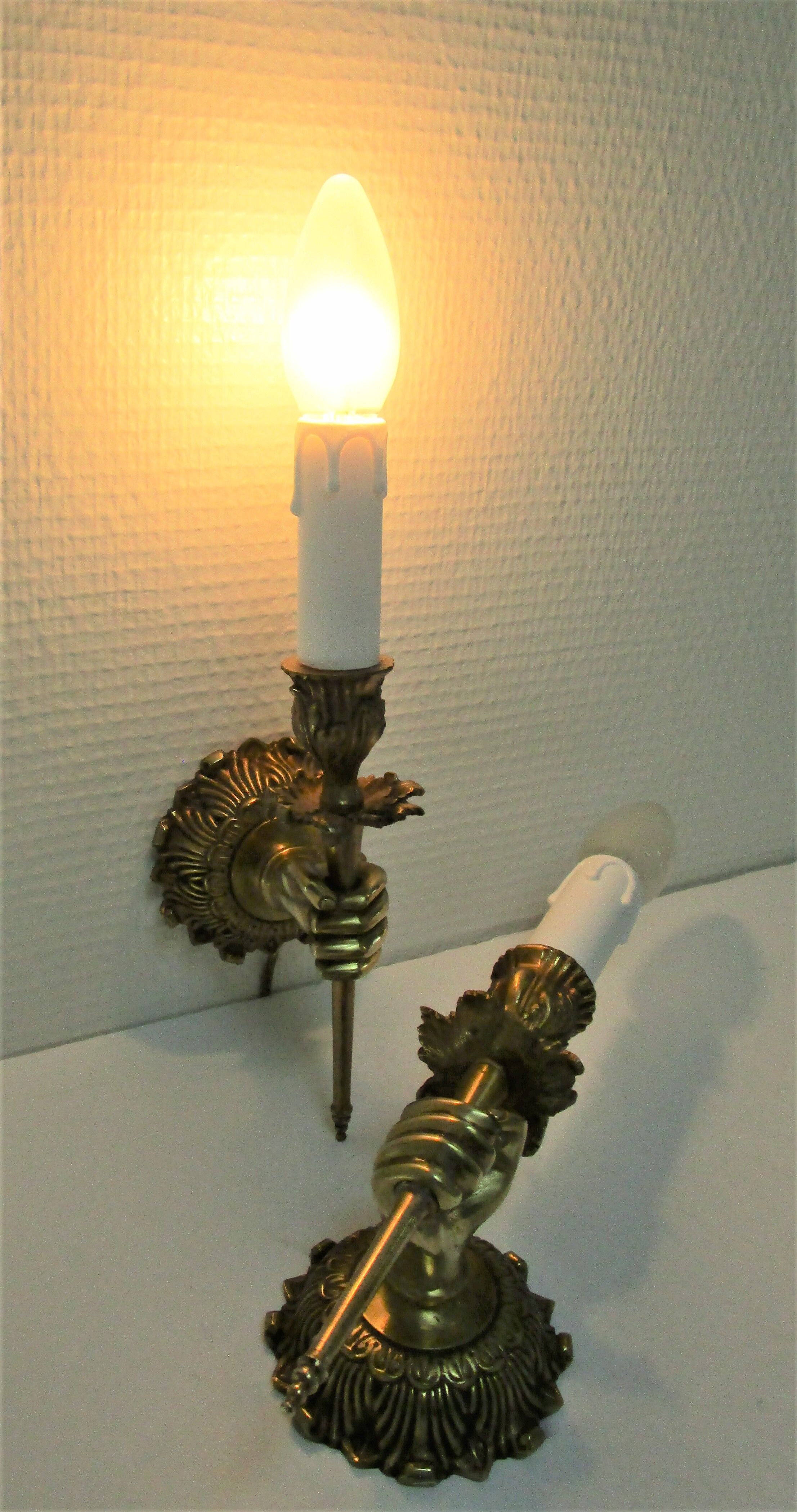 Pair of hand sconces bronze vintage brass