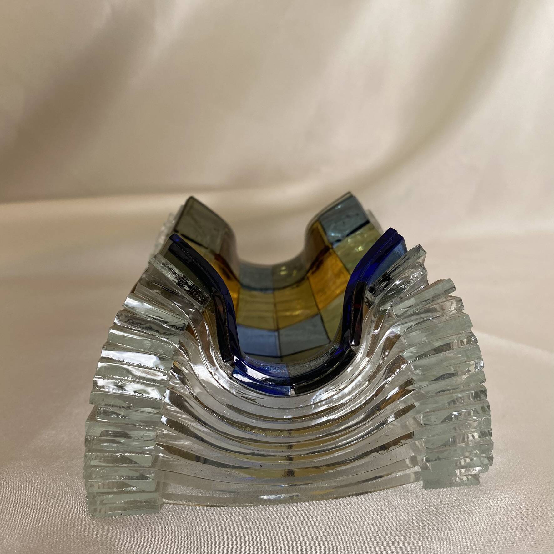 Checkerboard glass ashtray from the 1980s