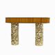 Mid-Century Style Wood and Brass Center Console, Italy, 1990s