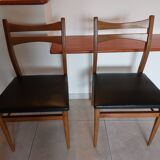 5 Scandinavian style chairs, wood and black faux leather.