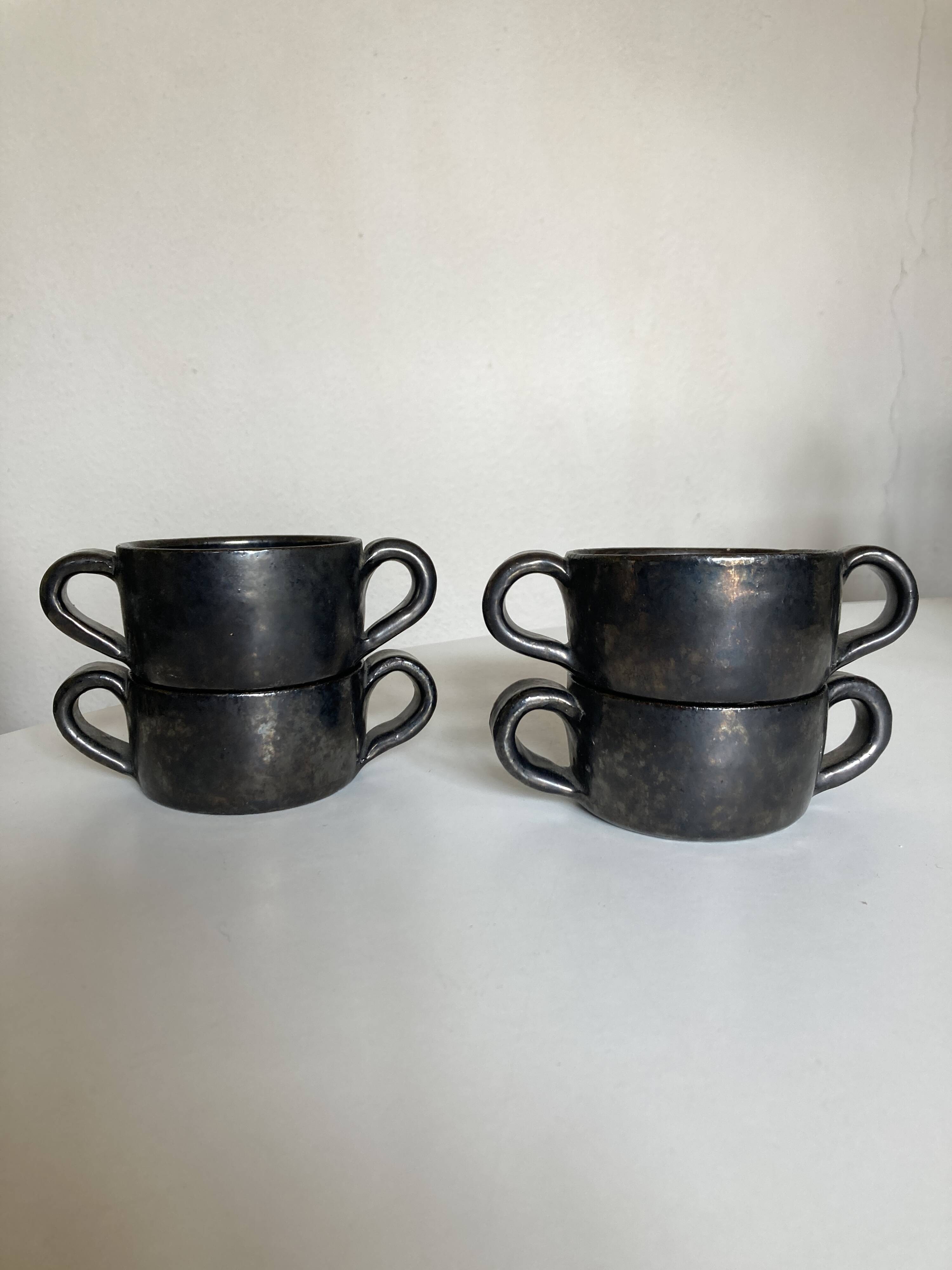 Set of 4 handled bowls Robert Picault 1960 Vallauris