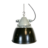 Grey cast aluminium explosion proof lamp with black enameled shade