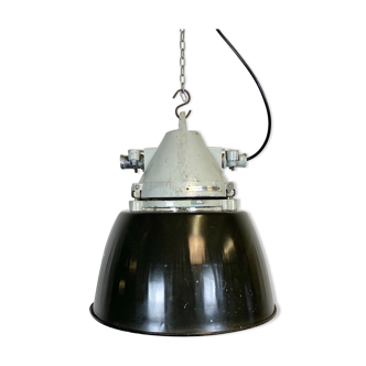 Grey cast aluminium explosion proof lamp with black enameled shade