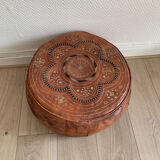 Vintage Moroccan leather pouf