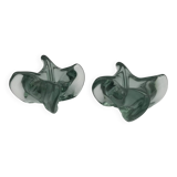 Pair of vintage blue/green tinted glass candlesticks from the 70s