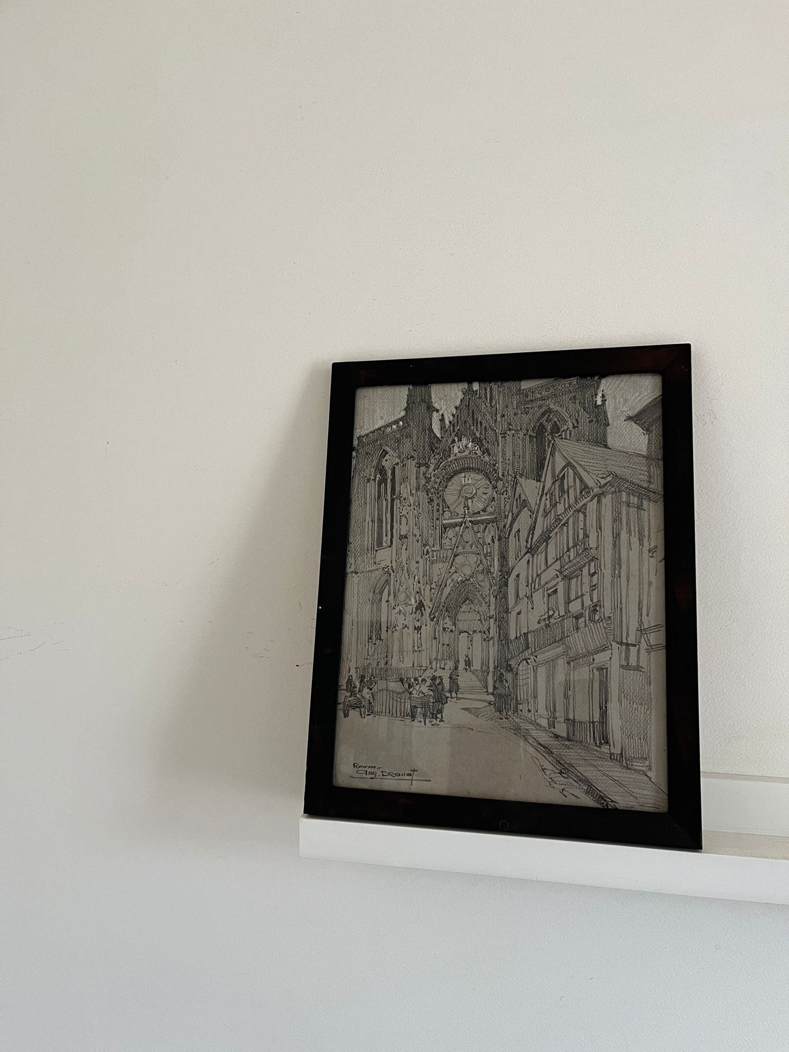 Original drawing of Rouen Cathedral in pencil by Auguste Drouot