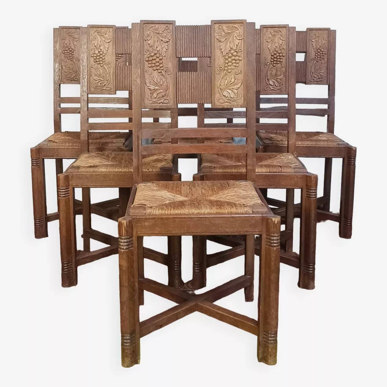 Set of 6 Art Deco oak chairs