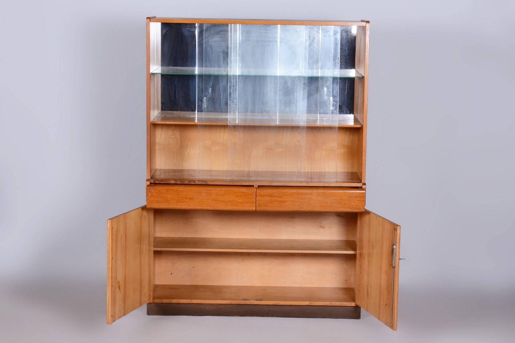 Art Deco Display Cabinet in Oak and Glass, Czech, 1940s