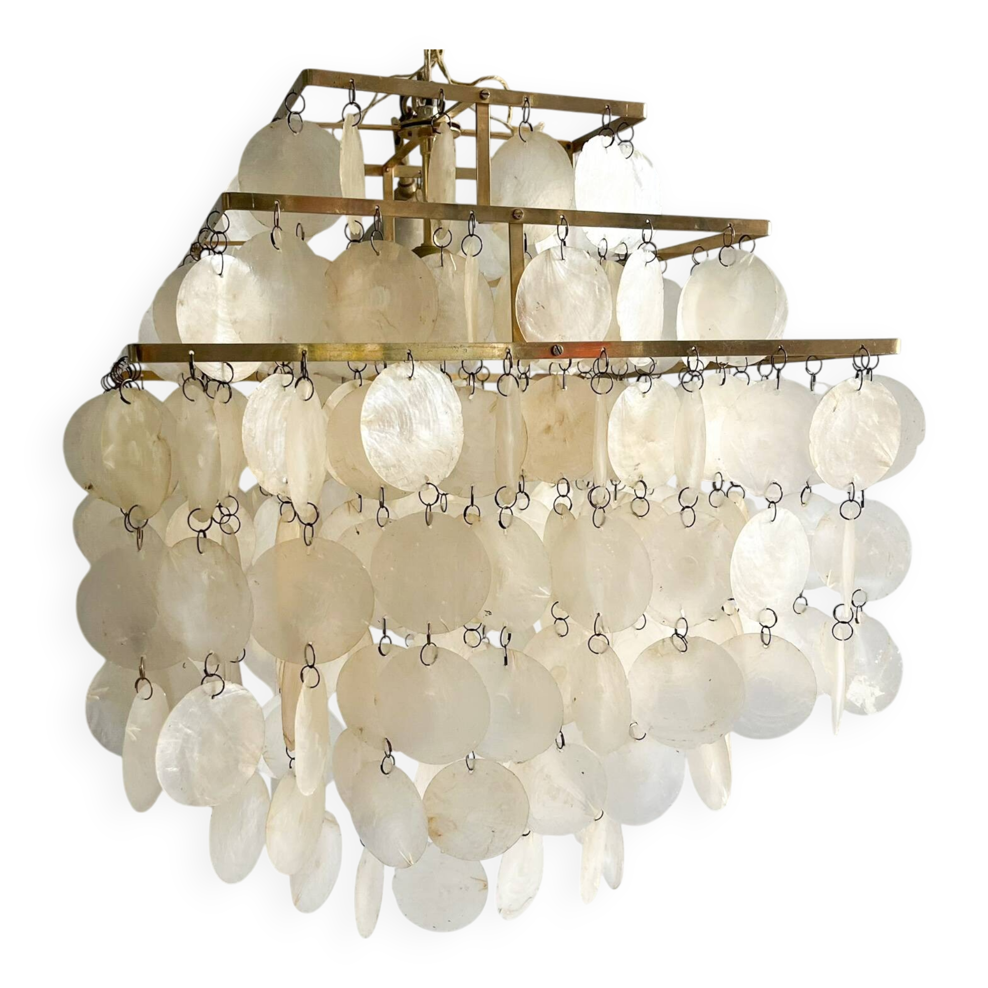 Brass and mother-of-pearl pendant lamp from the 70s