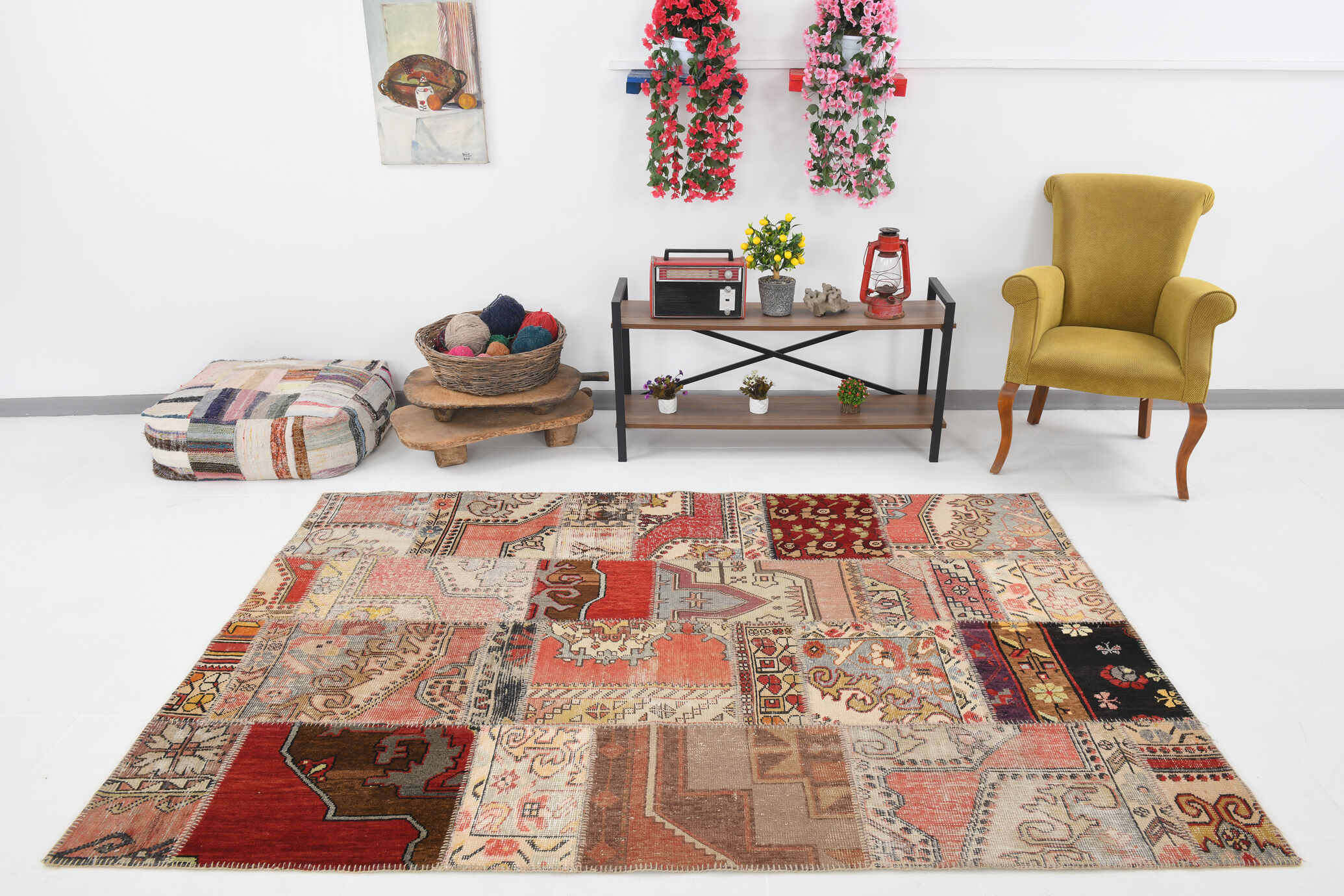 5x8 Neutral Red Beige Oushak Patchwork Rug 245x168Cm