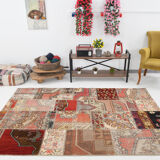 5x8 Neutral Red Beige Oushak Patchwork Rug 245x168Cm