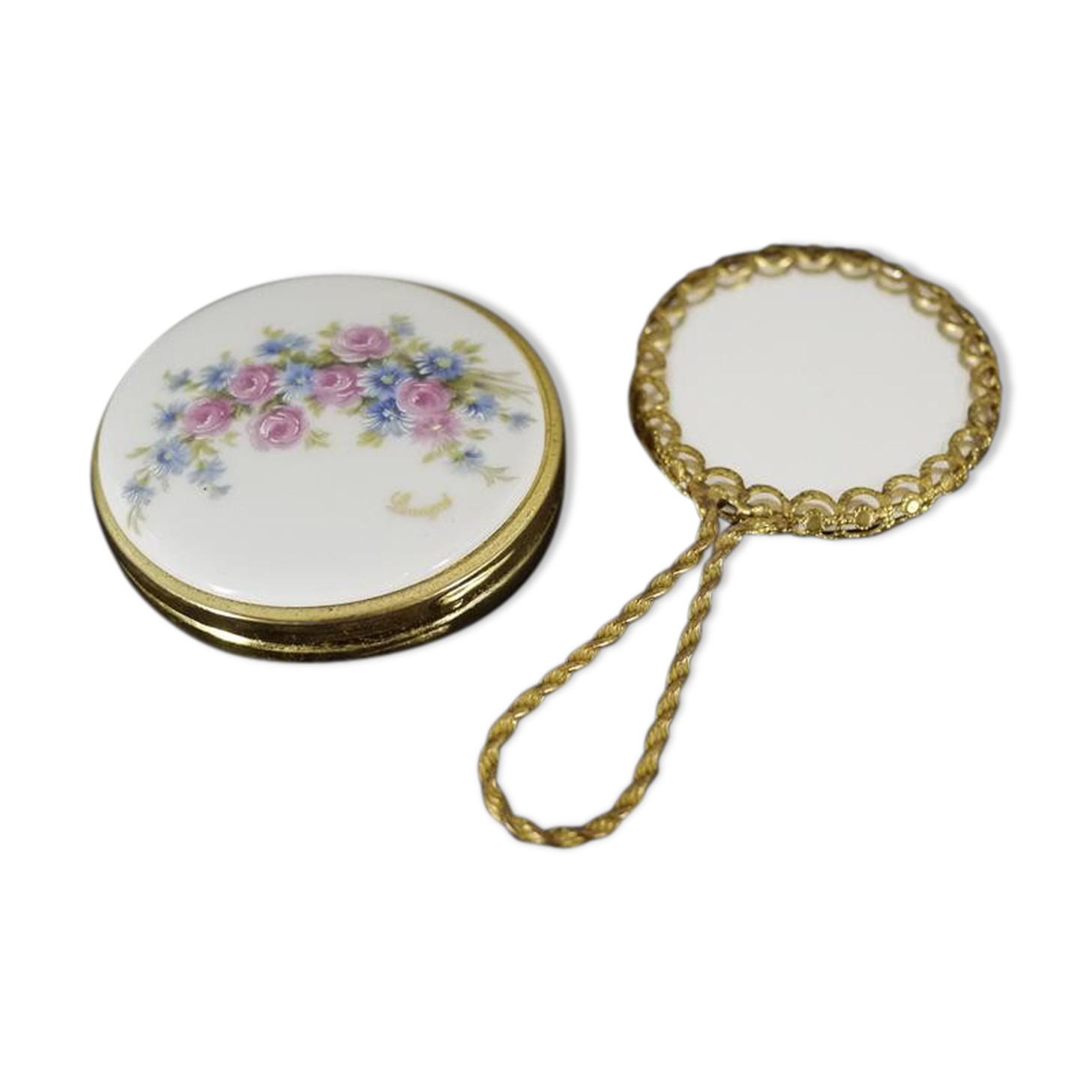 French Limoges porcelain pocket mirror