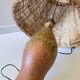 Lampe artisanale en grès emaillé vintage et rotin