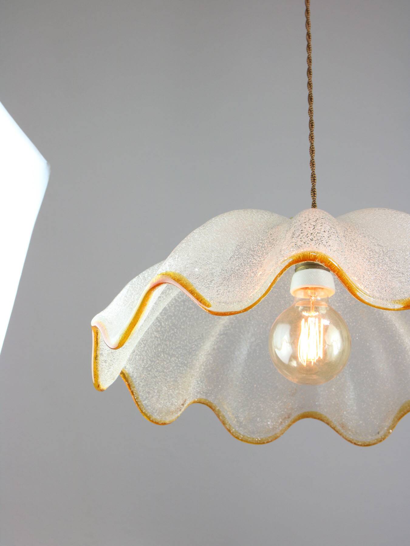 Mid-Century Italian Murano Glass and Brass Pendant Lamp