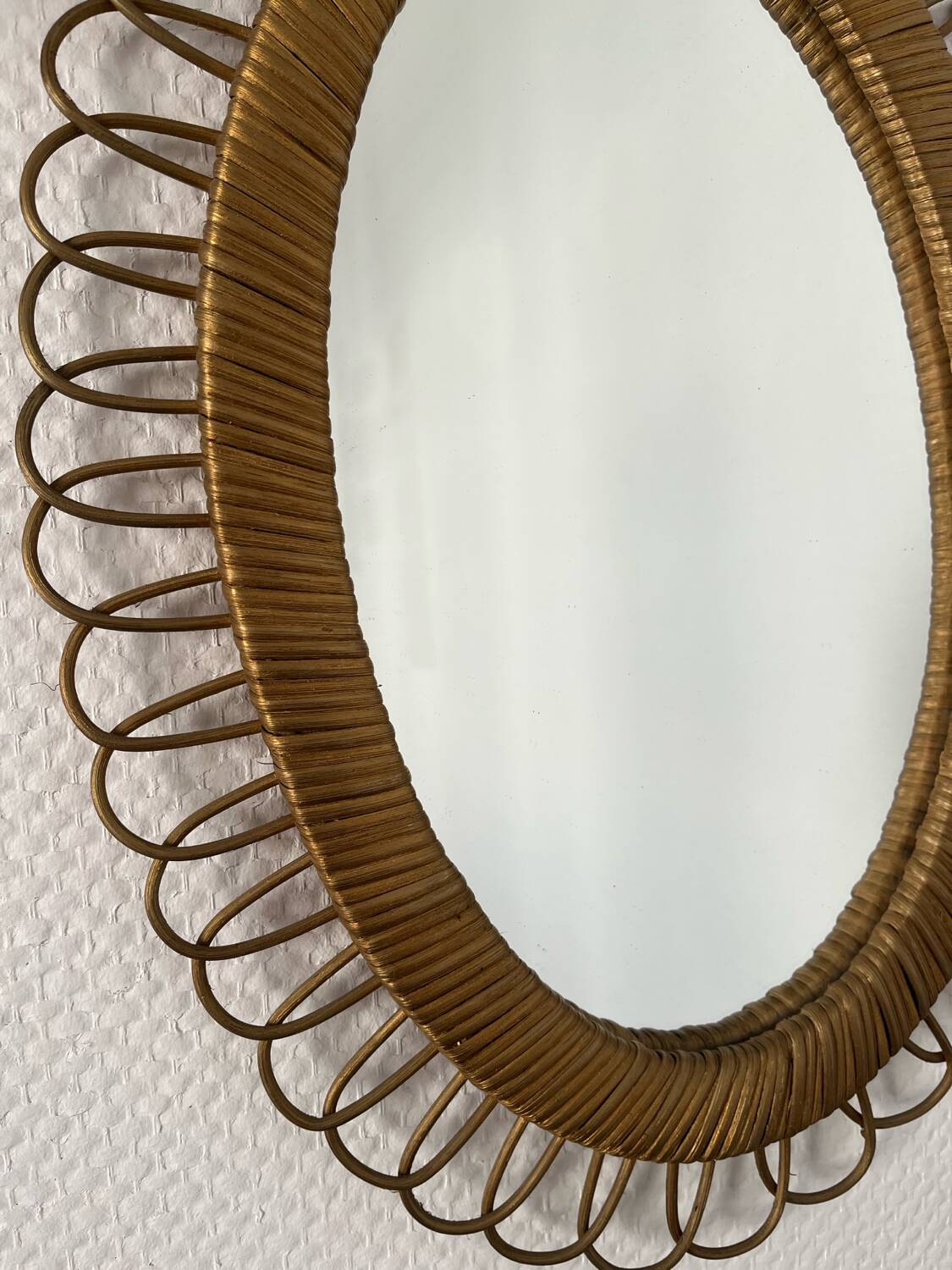 Miroir rotin doré vintage