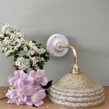 Angled wall lamp with vintage shade in yellow Clichy glass and silver edging