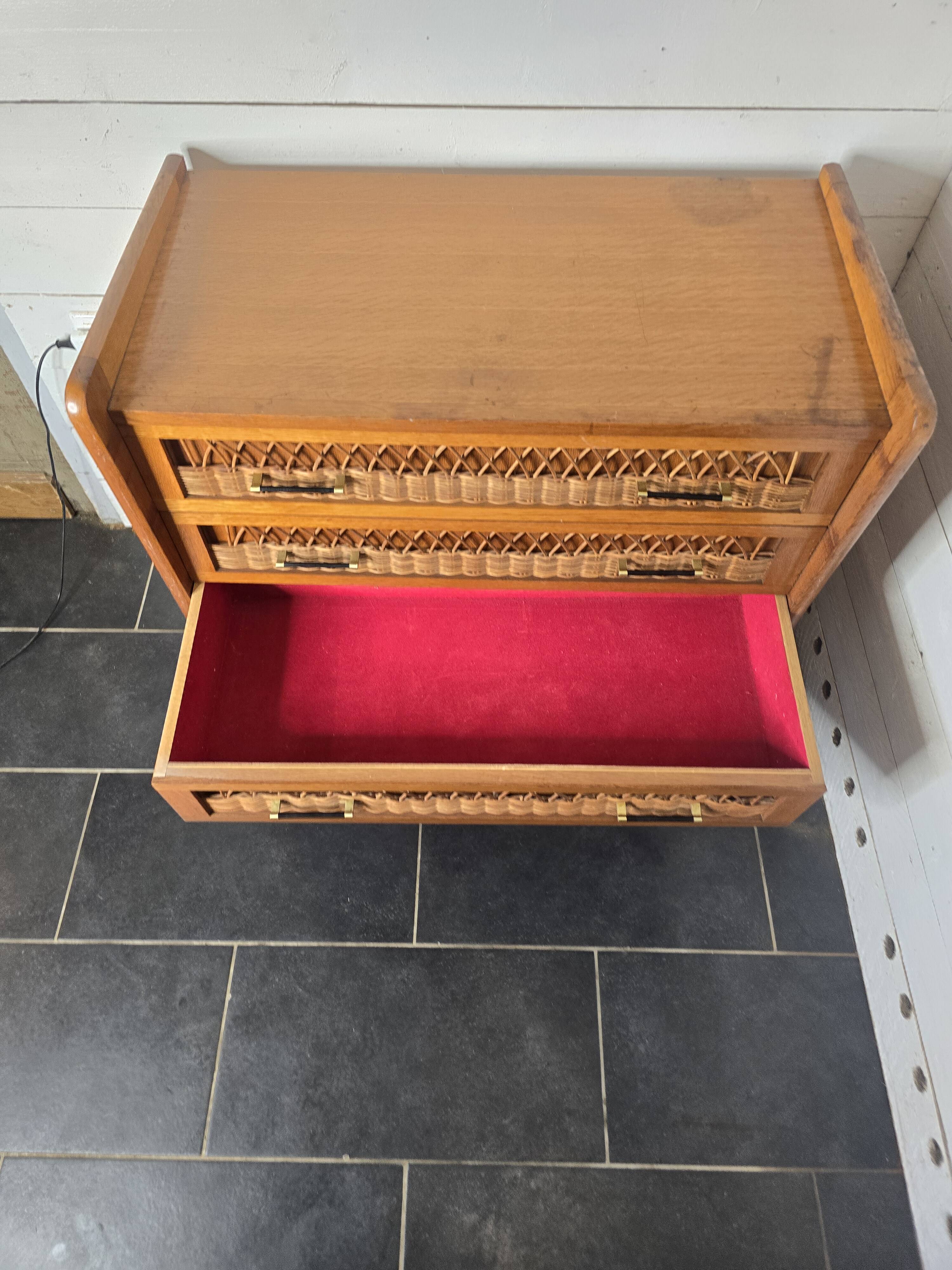 Commode en rotin et bois, années 60
