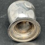 Duo of egg cup and its small white metal spoon (silverware) Ercuis