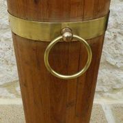 Victorian style barrel umbrella stand, solid oak, curved with 3 bands and gr.