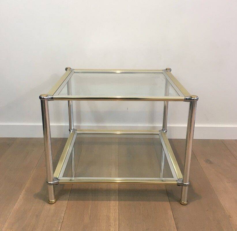 Pair of chrome, gold and silver side tables
