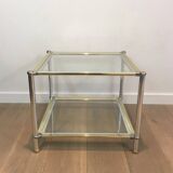 Pair of chrome, gold and silver side tables